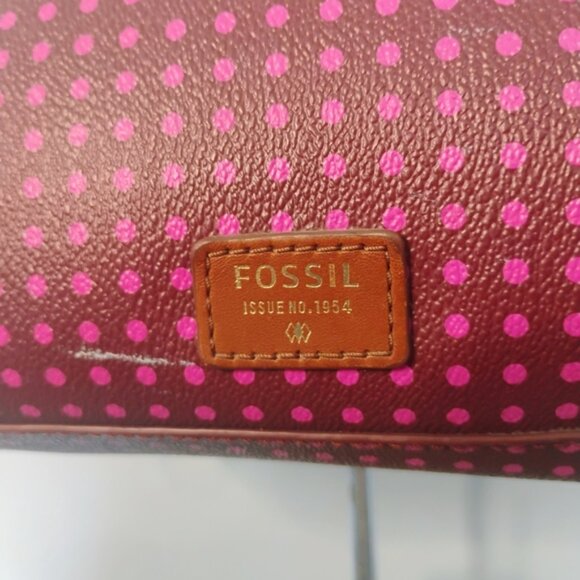 Fossil Pink Polka Dot Zip Side PVC Leather Tote Bag Boho Preppy Travel - Picture 10 of 13